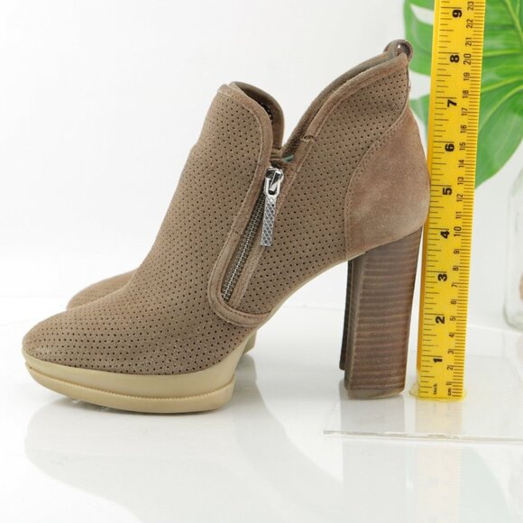 Donald Pliner Womens Boot Size 9.5 Tan Suede Platform Block Heel Bootie Side Zip - Picture 7 of 12